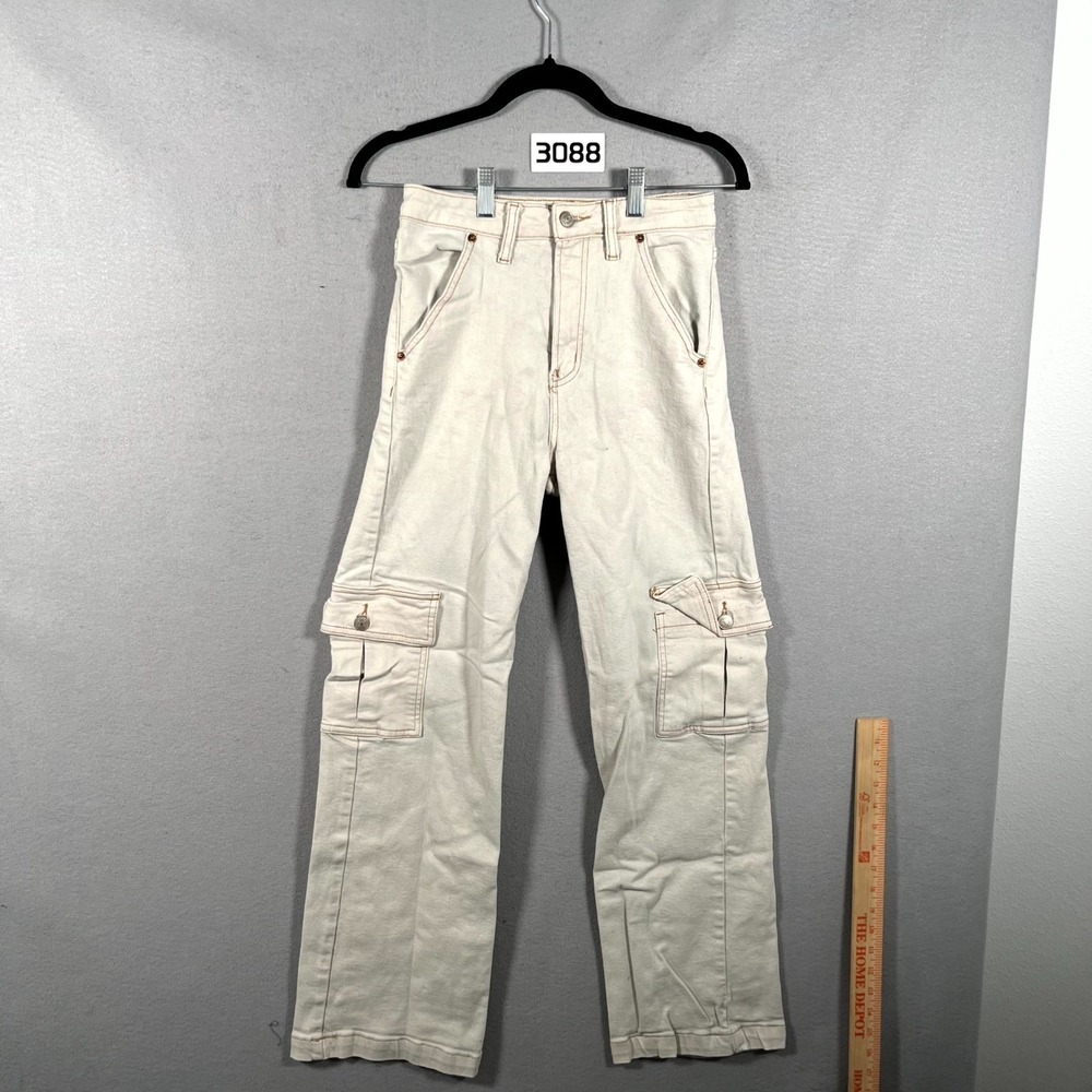S.O.N.G. Cargo Jeans Womens 3/26 Beige Denim Cotton‎ Stretch Light Wash Outdoor